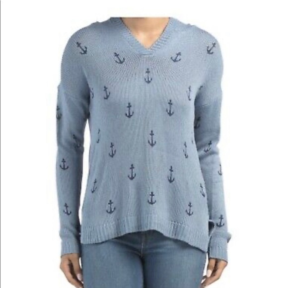 Marled Anchor Blue Hooded Sweater. Size M - Picture 1 of 8